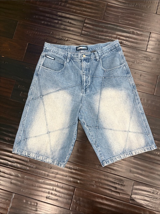 Southpole Other - Men's Washed Light Blue Denim Jean Shorts with Panel Stitching